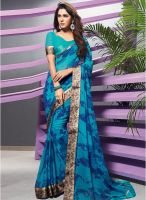 Vishal Aqua Blue Printed Saree