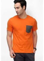 Yepme Orange Solid Round Neck T-Shirts