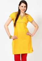 Aurelia Yellow Embroidered Kurtis