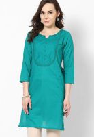 Diya Aqua Blue Solid Kurtis