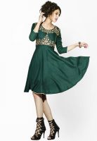Eternal Green Colored Embroidered Shift Dress