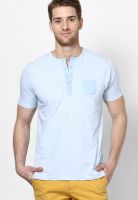 FREECULTR Blue Solid Henley T-Shirts