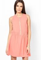 Femella Orange Colored Solid Skater Dress