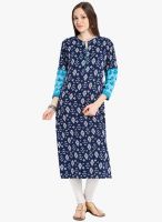 Folklore Navy Blue Printed Kurta