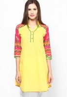 G Yellow Printed Kurta