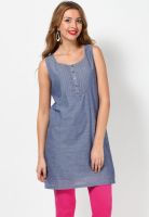 Gipsy Blue Colored Solid Shift Dress