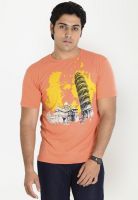 Globus Orange Printed Round Neck T-Shirts