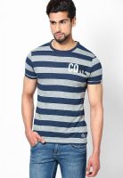 Jack & Jones Grey Melange Striped Round Neck T-Shirt