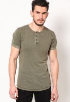 Jack & Jones Olive Solid Round Neck T-Shirts