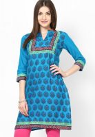 Karigari Aqua Blue Printed Kurtis