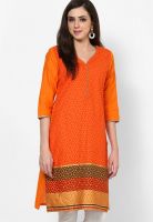 Karigari Orange Printed Kurta