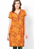 Karigari Orange Printed Kurtis