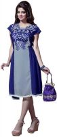 Khushali Party Self Design, Embroidered Women's Kurti(Grey, Blue)