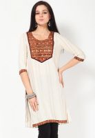 Kurti'S Cream Embroidered Kurtis