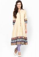 Rain & Rainbow Cream Printed Kurtis