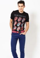 Rolling Stone Black Printed Round Neck T-Shirts