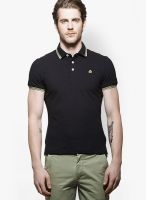 United Colors of Benetton Black Solid Polo T-Shirts