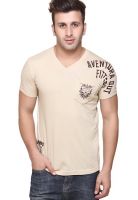 Aventura Outfitters Beige Printed V Neck T-Shirts