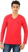 BrownBird Solid Men's V-neck Red T-Shirt