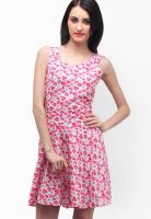 Cation Pink Colored Printed Skater Dress