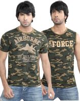 Difference of Opinion Printed Men's Round Neck Green T-Shirt(Pack of 2)