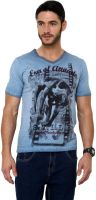 Era of Attitude Printed Men's V-neck Blue T-Shirt