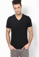 FREECULTR Black Solid V Neck T-Shirt