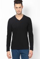 FREECULTR Black Solid V Neck T-Shirt