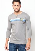 FREECULTR Light Grey Striped Henley T-Shirts