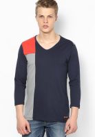 FREECULTR Navy Blue Solid V Neck T-Shirt