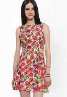 Faballey Red Colored Printed Skater Dress