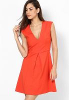 French Connection Orange Colored Solid Skater Dress