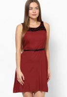 Ginger By Lifestyle Red Color Block Collar Dress