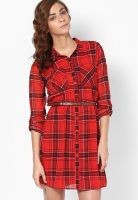 Ginger By Lifestyle Red Colored Printed Shift Dress