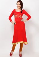 Ira Soleil Red Solid Kurtis