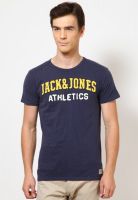 Jack & Jones Blue Solid Round Neck T-Shirts