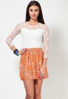 MEEE White Colored Printed Shift Dress