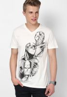 Marvel White Printed V Neck T-Shirts