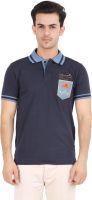 Moonwalker Solid Men's Polo Neck Dark Blue T-Shirt