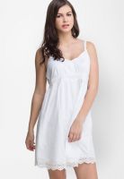 Oxolloxo White Colored Solid Shift Dress