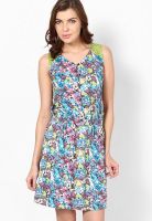 People Blue Colored Printed Skater Dress