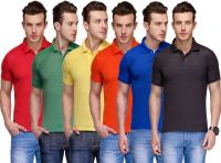 Teesort Solid Men's Polo Neck Multicolor T-Shirt(Pack of 6)