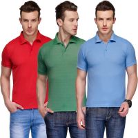 Teesort Solid Men's Polo Neck Multicolor T-Shirt(Pack of 3)