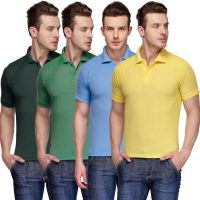 Teesort Solid Men's Polo Neck Multicolor T-Shirt(Pack of 4)