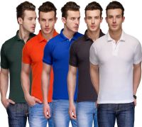 Teesort Solid Men's Polo Neck Multicolor T-Shirt(Pack of 5)