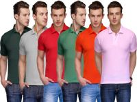Teesort Solid Men's Polo Neck Multicolor T-Shirt(Pack of 6)