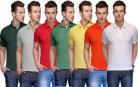 Teesort Solid Men's Polo Neck Multicolor T-Shirt(Pack of 7)