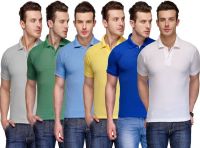 Teesort Solid Men's Polo Neck Multicolor T-Shirt(Pack of 6)