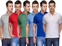 Teesort Solid Men's Polo Neck Multicolor T-Shirt(Pack of 6)
