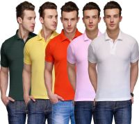 Teesort Solid Men's Polo Neck Multicolor T-Shirt(Pack of 5)